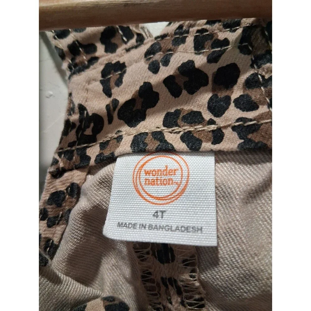 SET OF 2:  Wonder Nation 4T Denim & Animal Print Button Up Overall Dresses